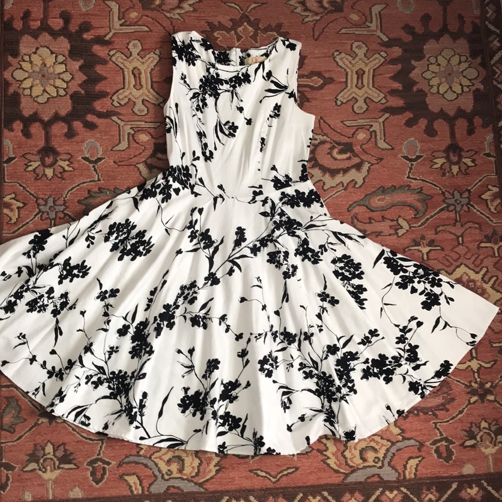 Grace Karin A line Flare Floral Dress B&W size Lar - Picture 7 of 7